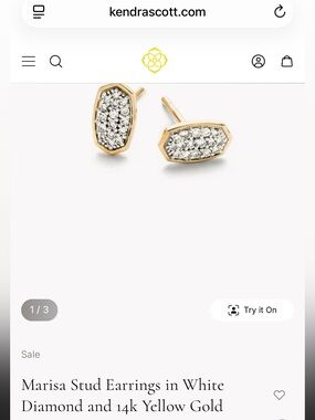 Kendra Scott Marisa Diamond Stud Earrings 14K Yellow Gold – Like New